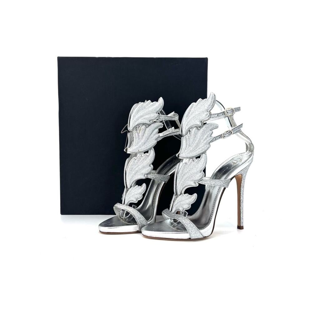 NIB Giuseppe Zanotti Cruel Summer Silver Glitter Wing Strappy Sandals 37 - Picture 2 of 12
